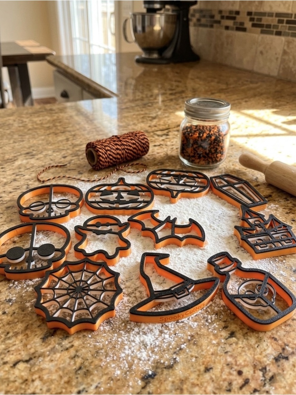 Halloween Cookie Cutter Set - Orange & Black Holiday Shapes 3D printed